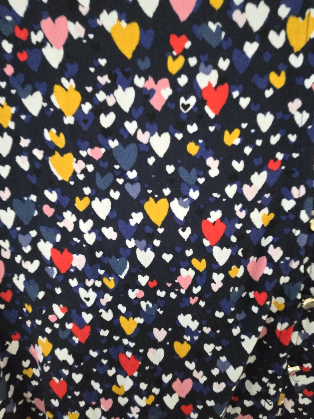 LOFT Navy Long Sleeve Dress with Multicolor Heart Print